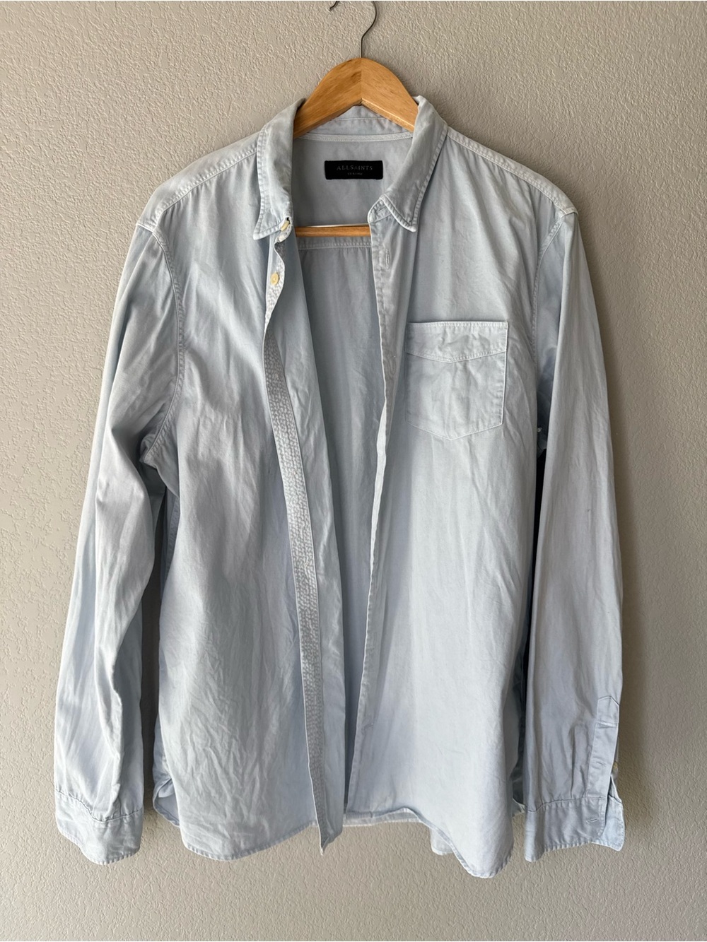 AllSaints Light Blue 100% Cotton Button Ip Shirt